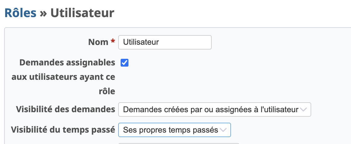 Configuration du rôle utilisateur