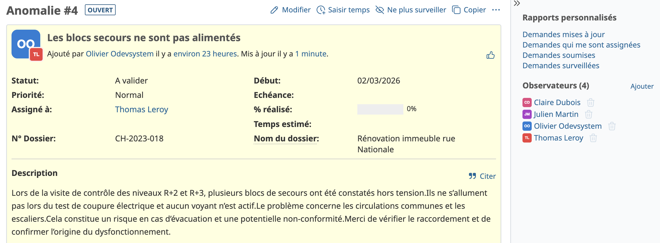 Résultat du ticket pré-rempli
